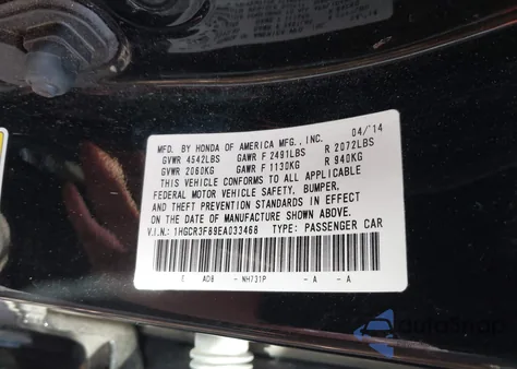 2014 Honda Accord Ex-L V-6 z USA, uszkodzony, nr VIN 1HGCR3F89EA033468